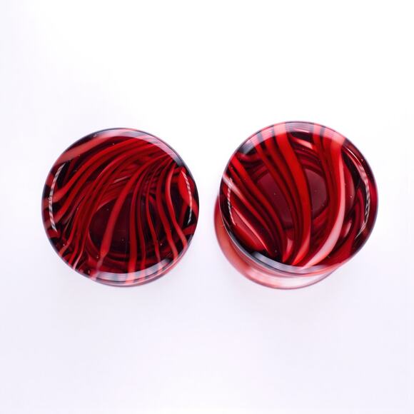 GLASSWEAR STUDIOS Borostone Bloodmary Red Two Tone 7/16" 11mm Double Flare Plugs - Picture 1 of 1